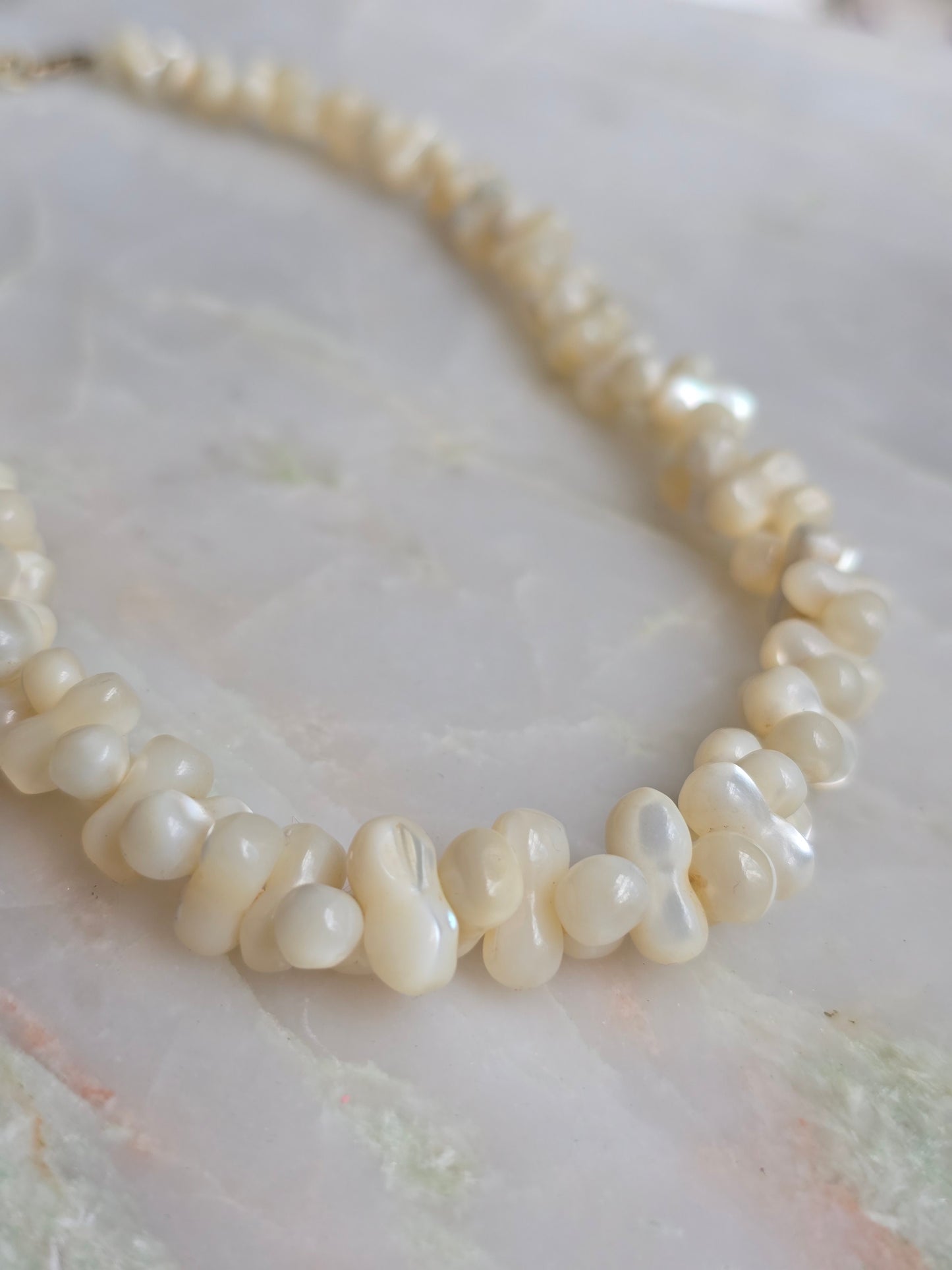 Antique Carved Mother of Pearl Dogbone Necklace