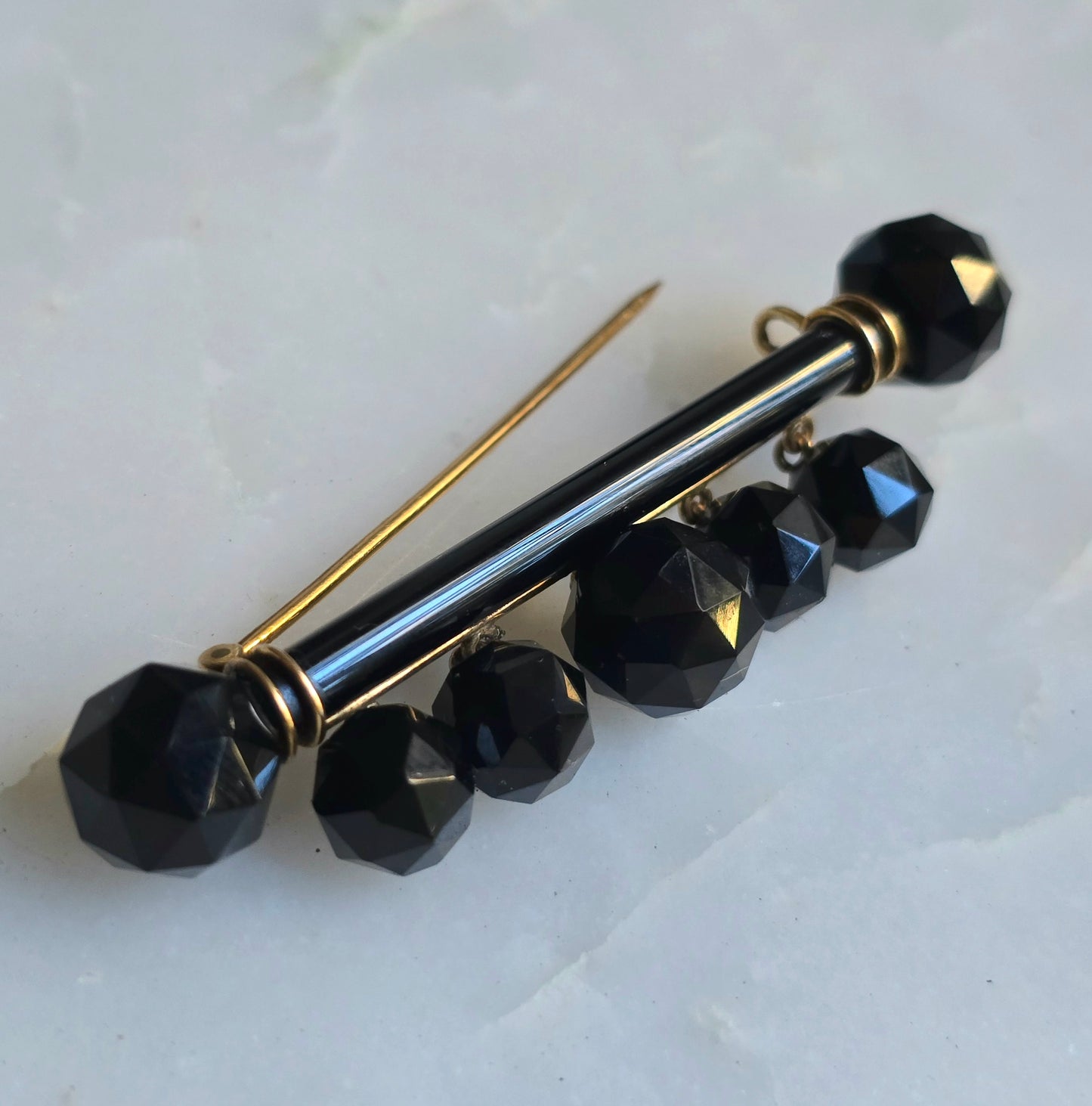 Antique Victorian Onyx And 14k Gold Mourning Brooch