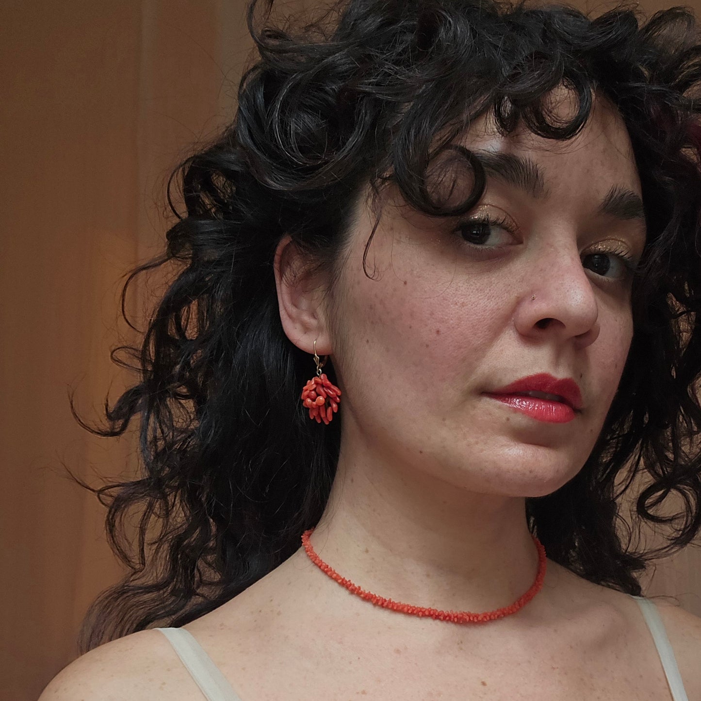 Antique Victorian Mediterranean Coral Cluster Earrings