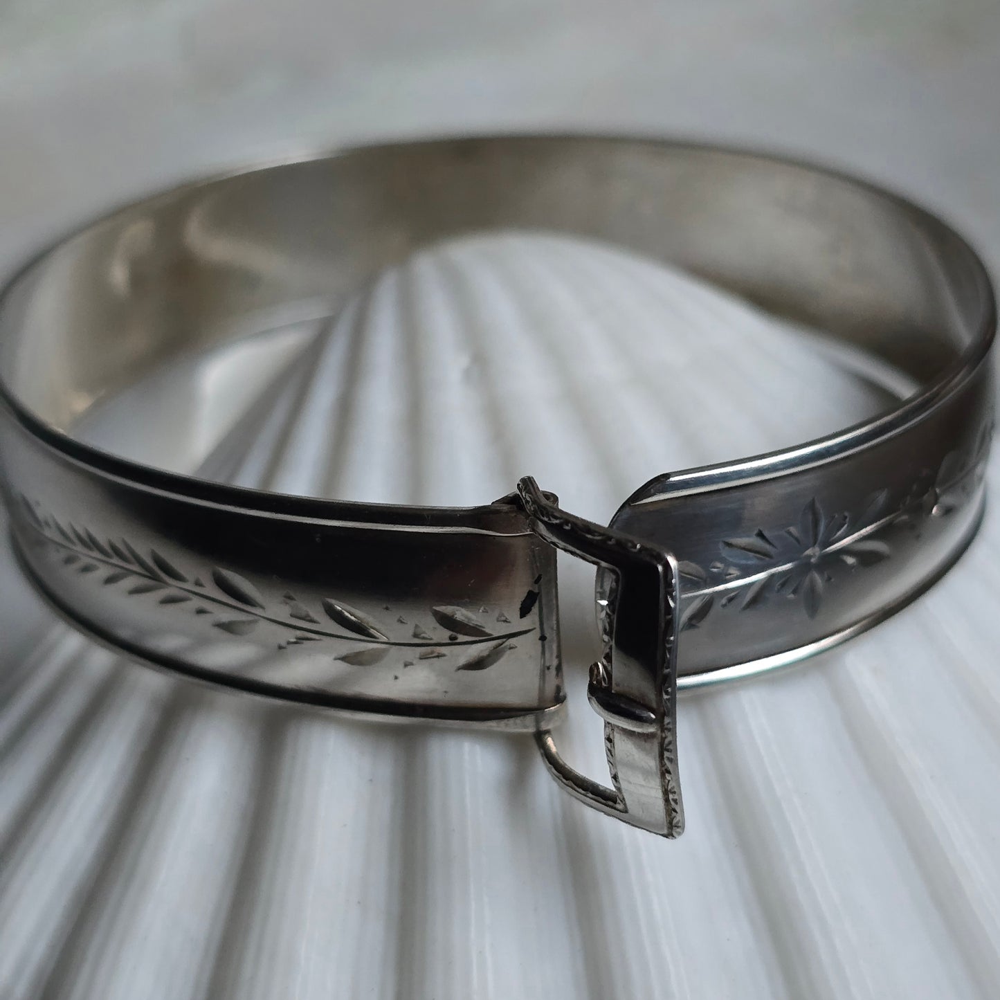 Vintage Victorian Revival Silver Buckle Bracelet