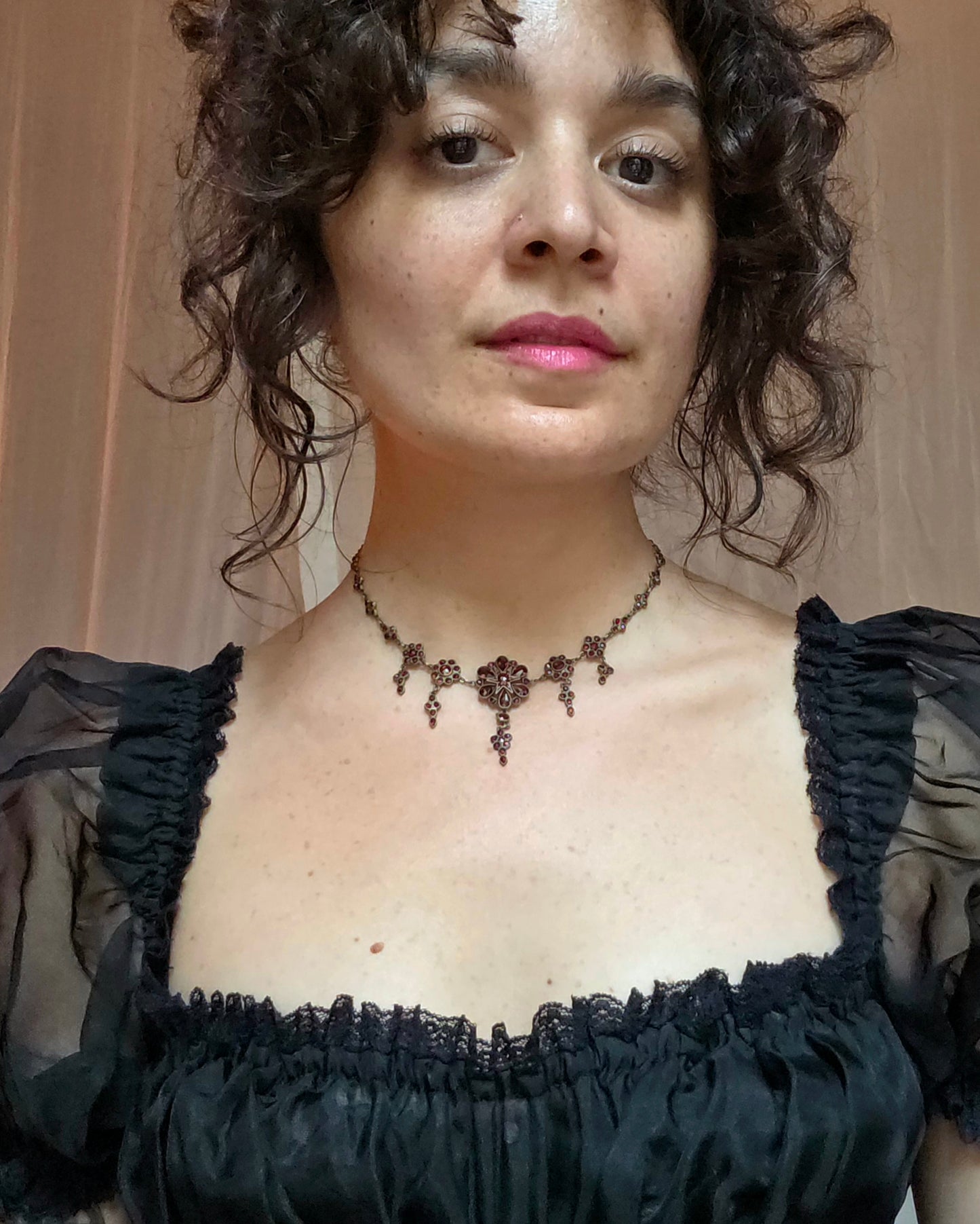Antique Victorian Bohemian Garnet Flower Necklace