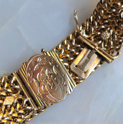Antique Edwardian 1913 Rose Gold Curb Chain Mesh Bracelet