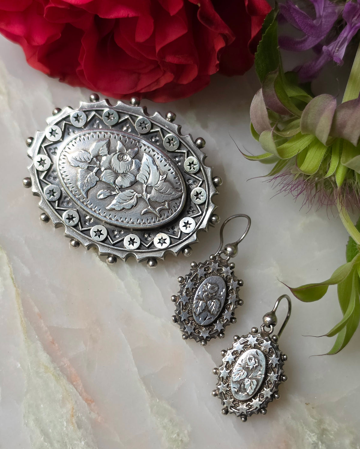 Antique Victorian Silver Aesthetic Movement Demi-Parure/Set