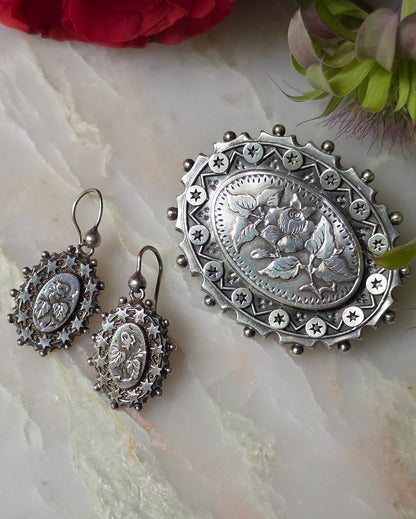 Antique Victorian Silver Aesthetic Movement Demi-Parure/Set