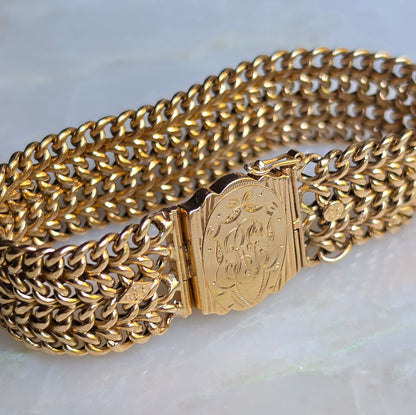 Antique Edwardian 1913 Rose Gold Curb Chain Mesh Bracelet