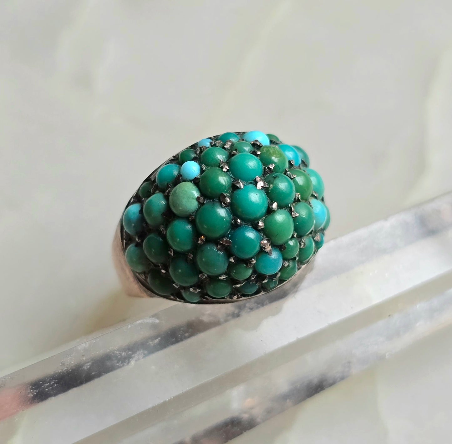 Antique Victorian Turquoise and 9k Rose Gold Bombe Ring
