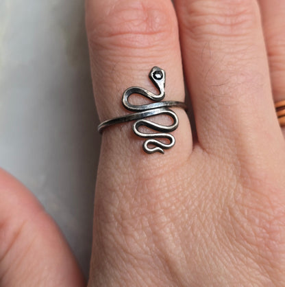 Binding Oath Silver and Black Diamond Serpent Ring