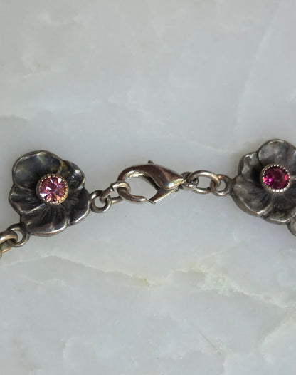 Vintage 1930s Silver Czech Glass Pansy Necklace
