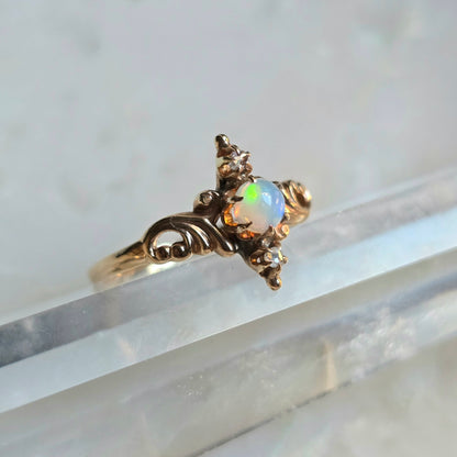 Antique Victorian 14k Rose Gold, Opal and Rose Cut Diamond Ring