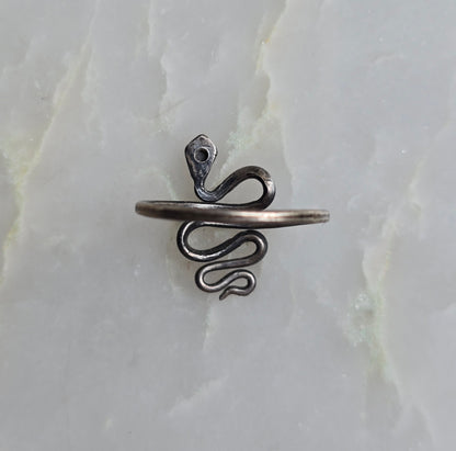 Binding Oath Silver and Black Diamond Serpent Ring