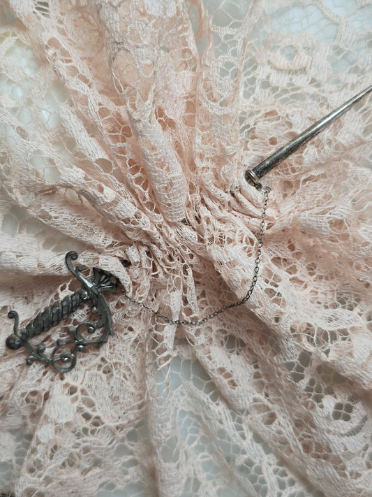 Antique Edwardian Silver Sword Jabot Pin