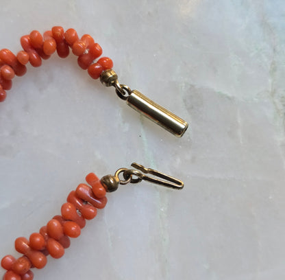 Antique Victorian Mediterranean Coral Carved "Dogbone" Bead Necklace