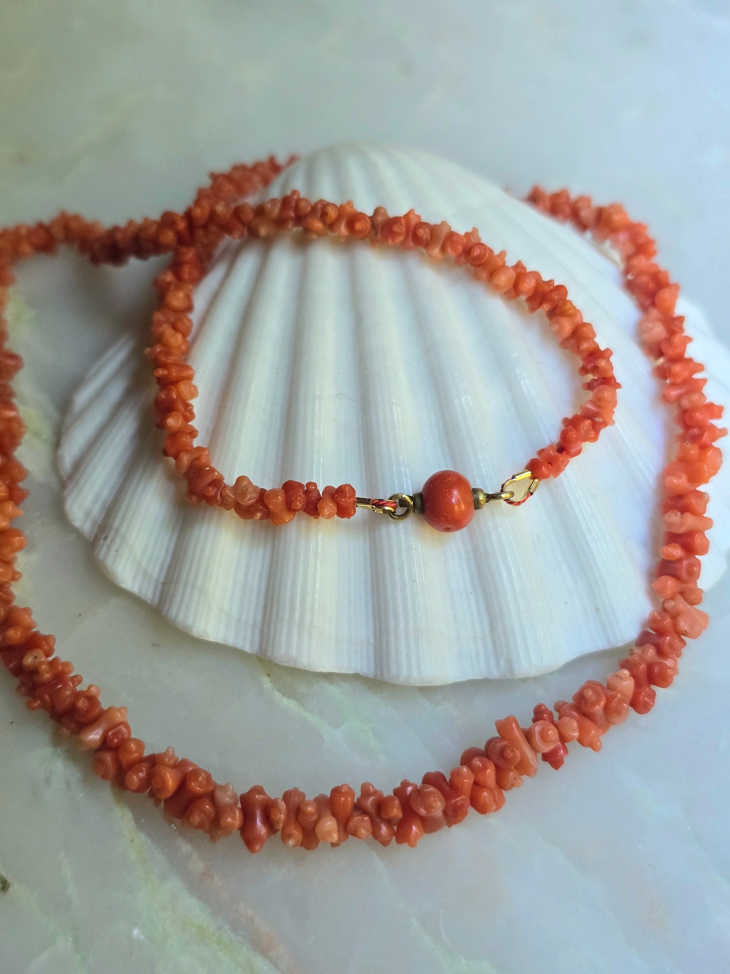Antique Georgian Carved Mediterranean Coral Flared Rolling Pin Necklace