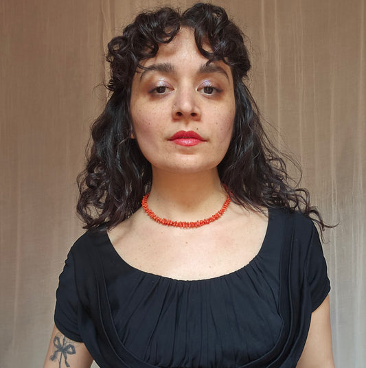 Antique Victorian Carved Mediterranean Coral Dogbone Necklace