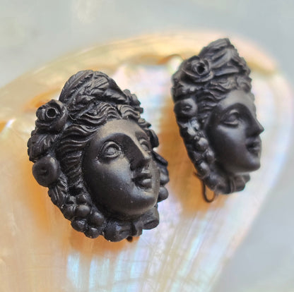 Antique Victorian Carved Lava Cameos of Pomona, Goddess of Fruitful Abundance