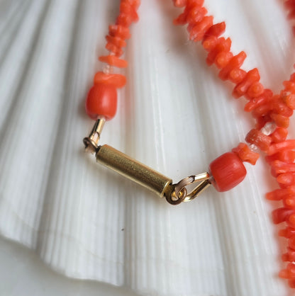 Antique Georgian Coral "Rolling Pin" Bead Necklace