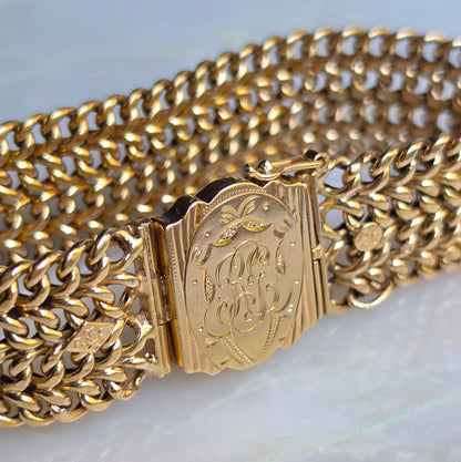 Antique Edwardian 1913 Rose Gold Curb Chain Mesh Bracelet