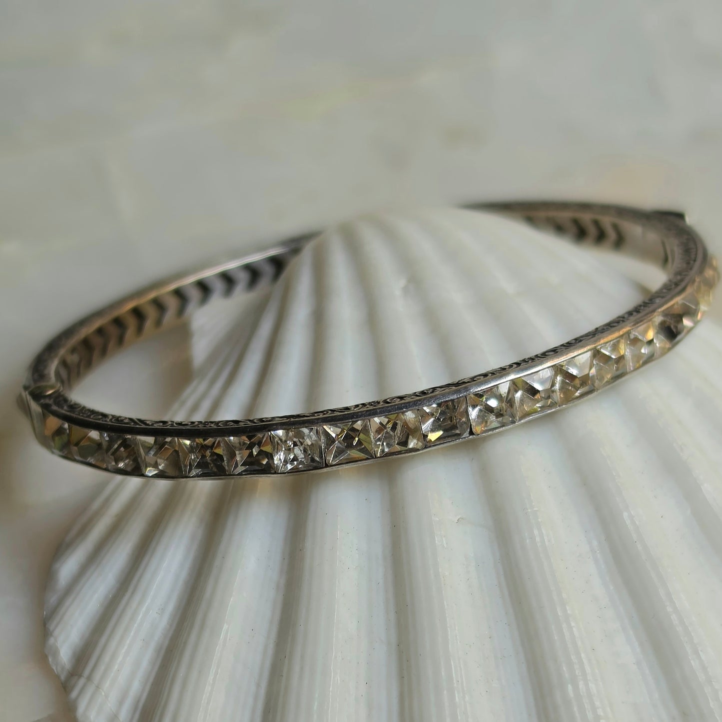 Antique Art Deco Silver and Hand Cut Paste Bangle