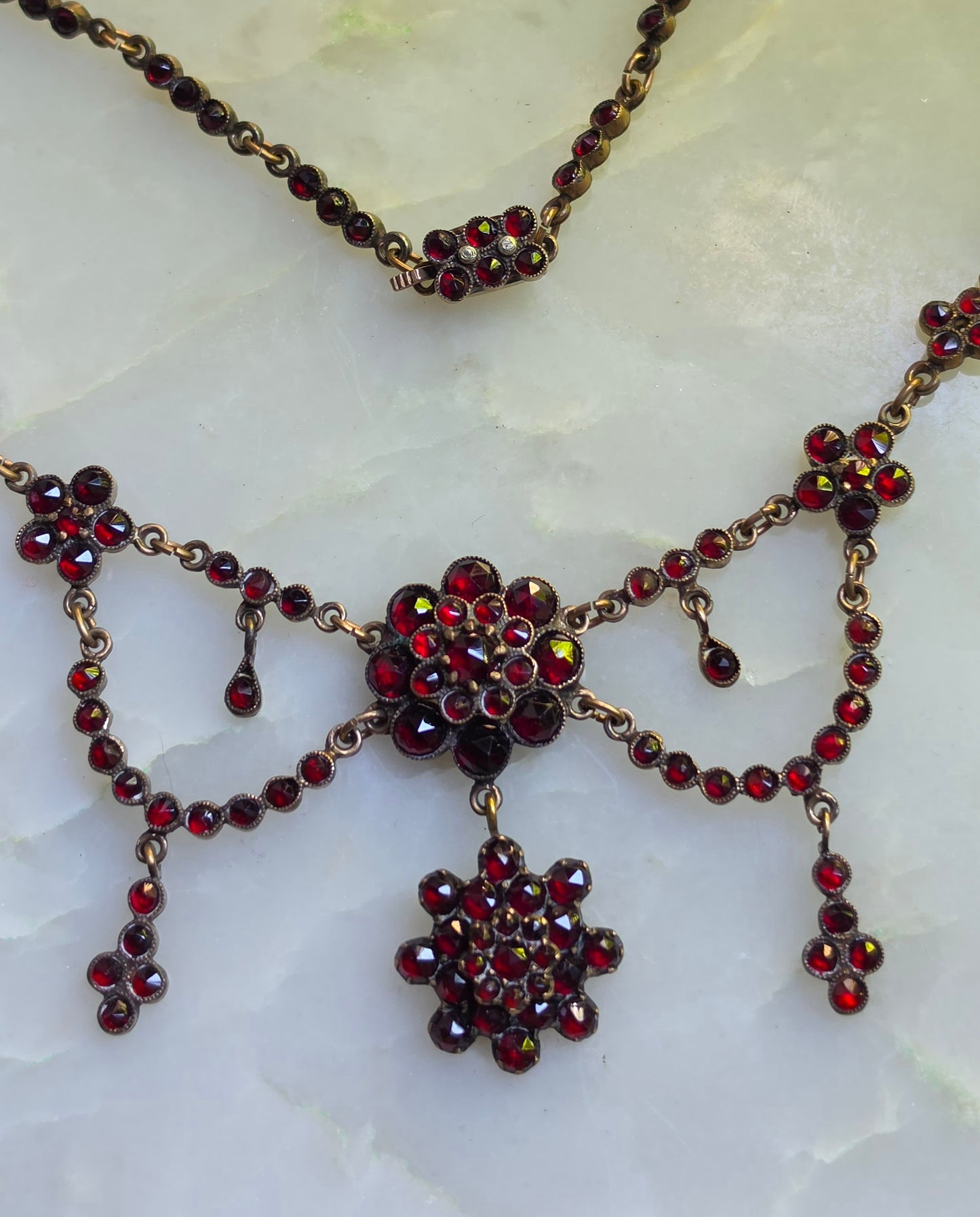 Antique Victorian Bohemian Garnet Swag Necklace