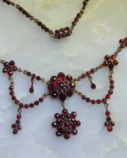 Antique Victorian Bohemian Garnet Swag Necklace