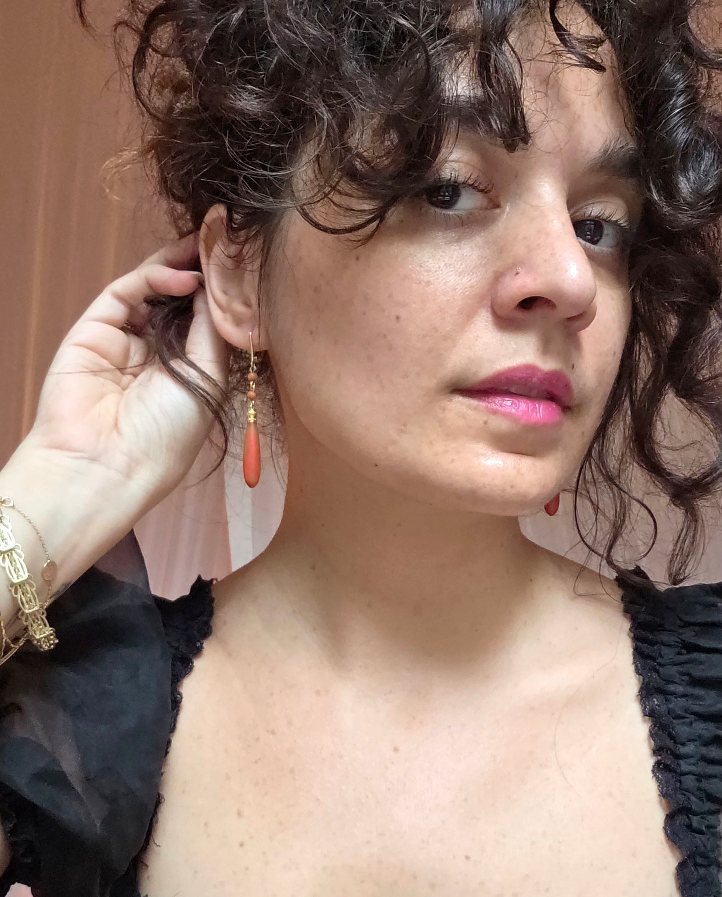 Antique Mediterranean Coral Drop Earrings