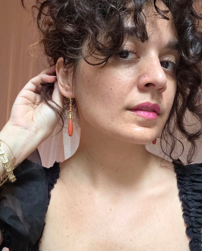 Antique Mediterranean Coral Drop Earrings