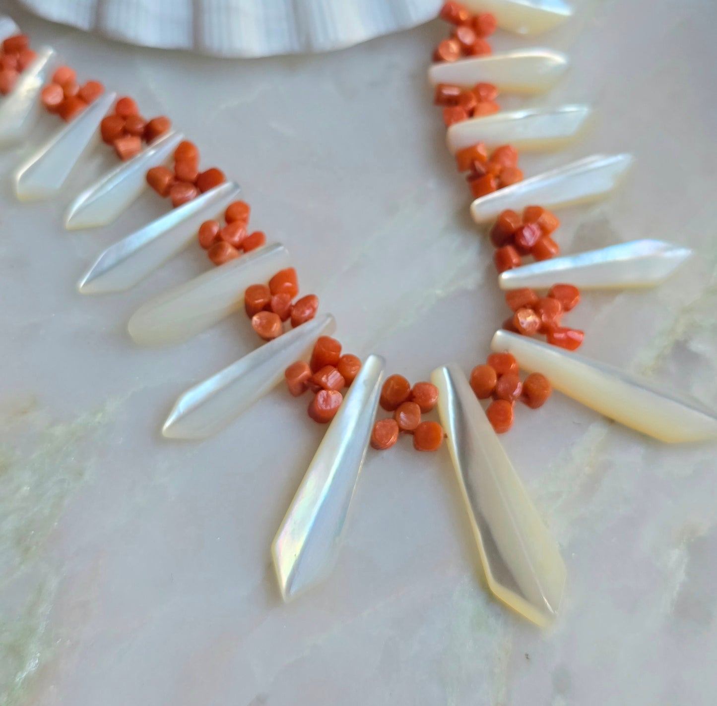 Antique Victorian Mediterranean Coral and Mother of Pearl "Pickets and Berries" Necklace