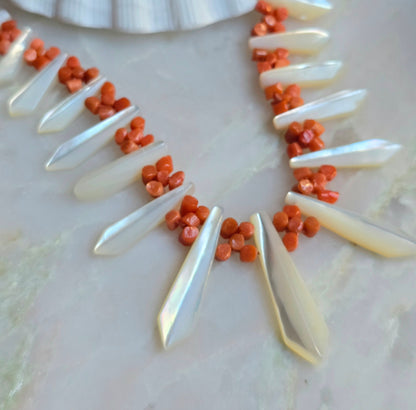 Antique Victorian Mediterranean Coral and Mother of Pearl "Pickets and Berries" Necklace