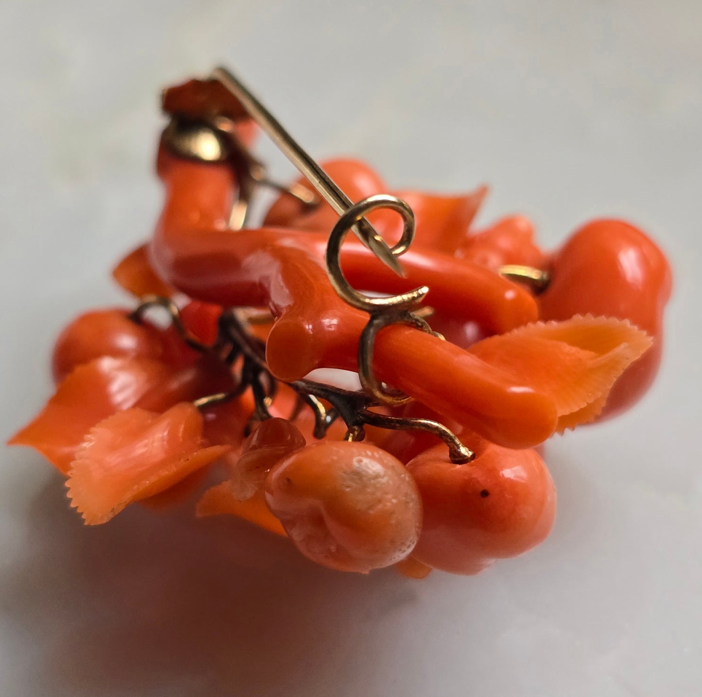 Antique Carved Coral Flowers And Fruit Pin