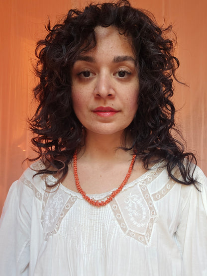 Antique Victorian Carved Mediterranean Coral Dogbone Necklace