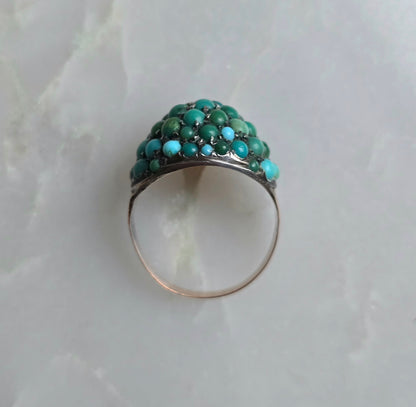 Antique Victorian Turquoise and 9k Rose Gold Bombe Ring