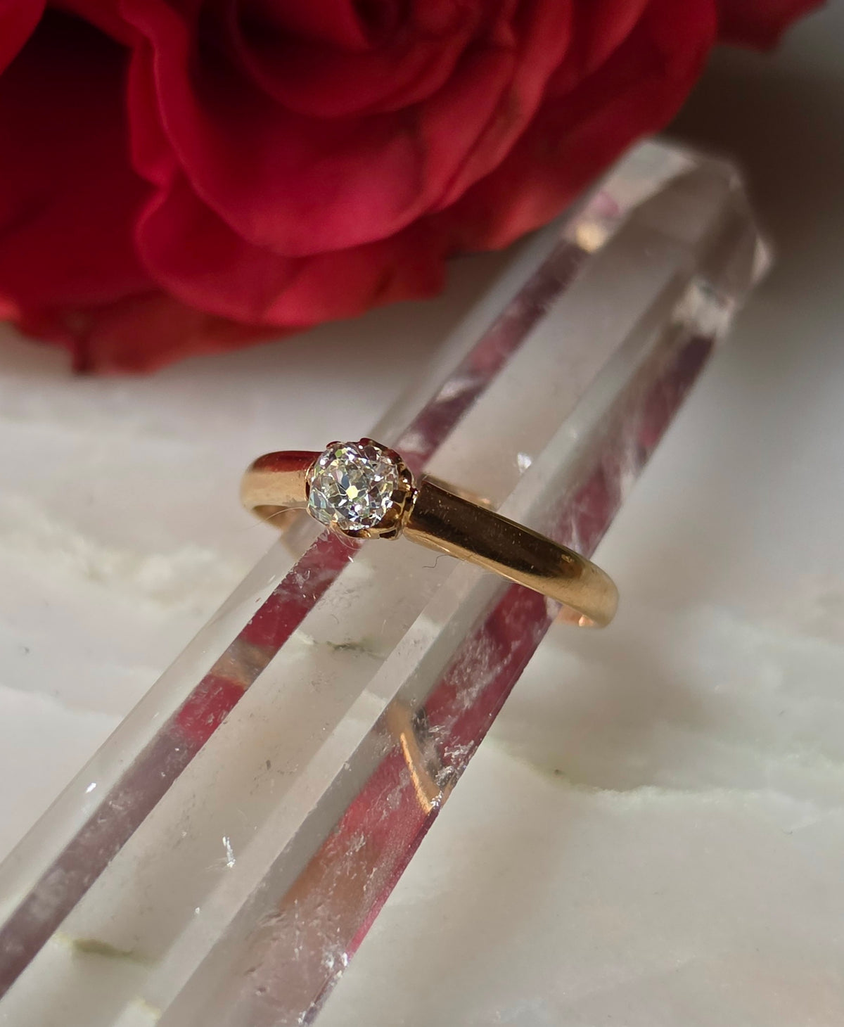 Antique Victorian Old Mine Cut Diamond Solitaire Ring