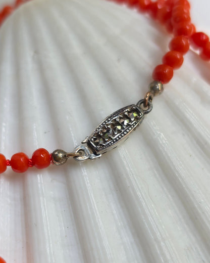 Antique Edwardian Red Mediterranean Coral Graduated Bead Necklace