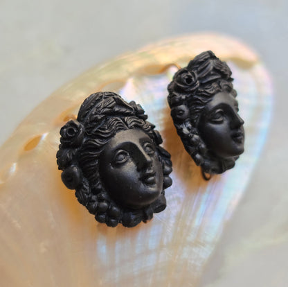 Antique Victorian Carved Lava Cameos of Pomona, Goddess of Fruitful Abundance