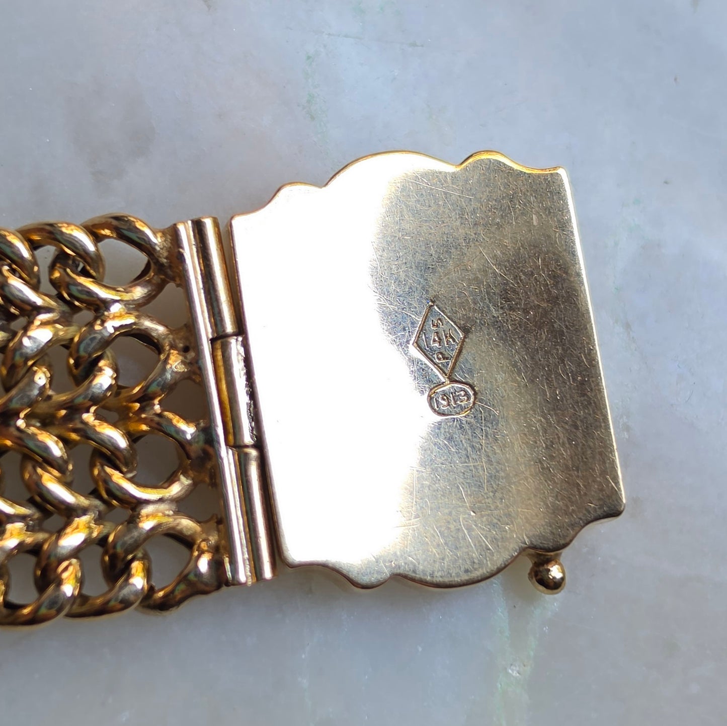 Antique Edwardian 1913 Rose Gold Curb Chain Mesh Bracelet