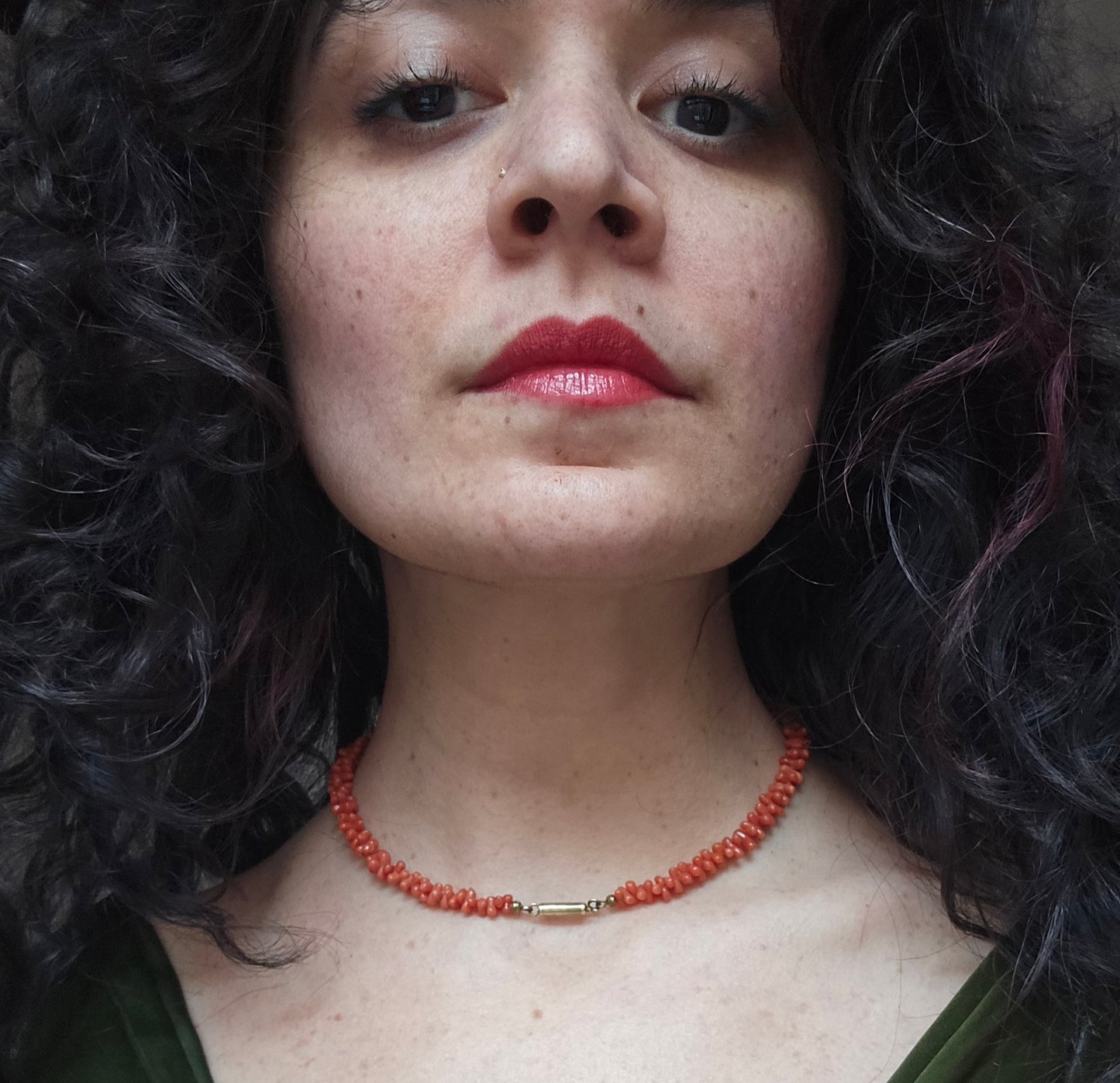 Antique Victorian Mediterranean Coral Carved "Dogbone" Bead Necklace