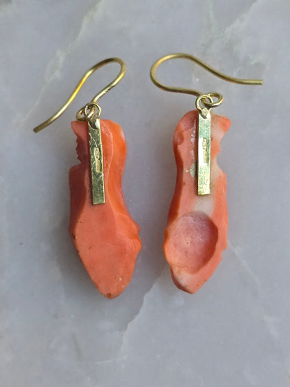 Antique Carved Coral Sphinx and Mask Earrings