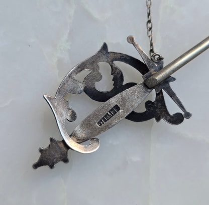 Antique Edwardian Sterling Silver Sword Jabot Pin