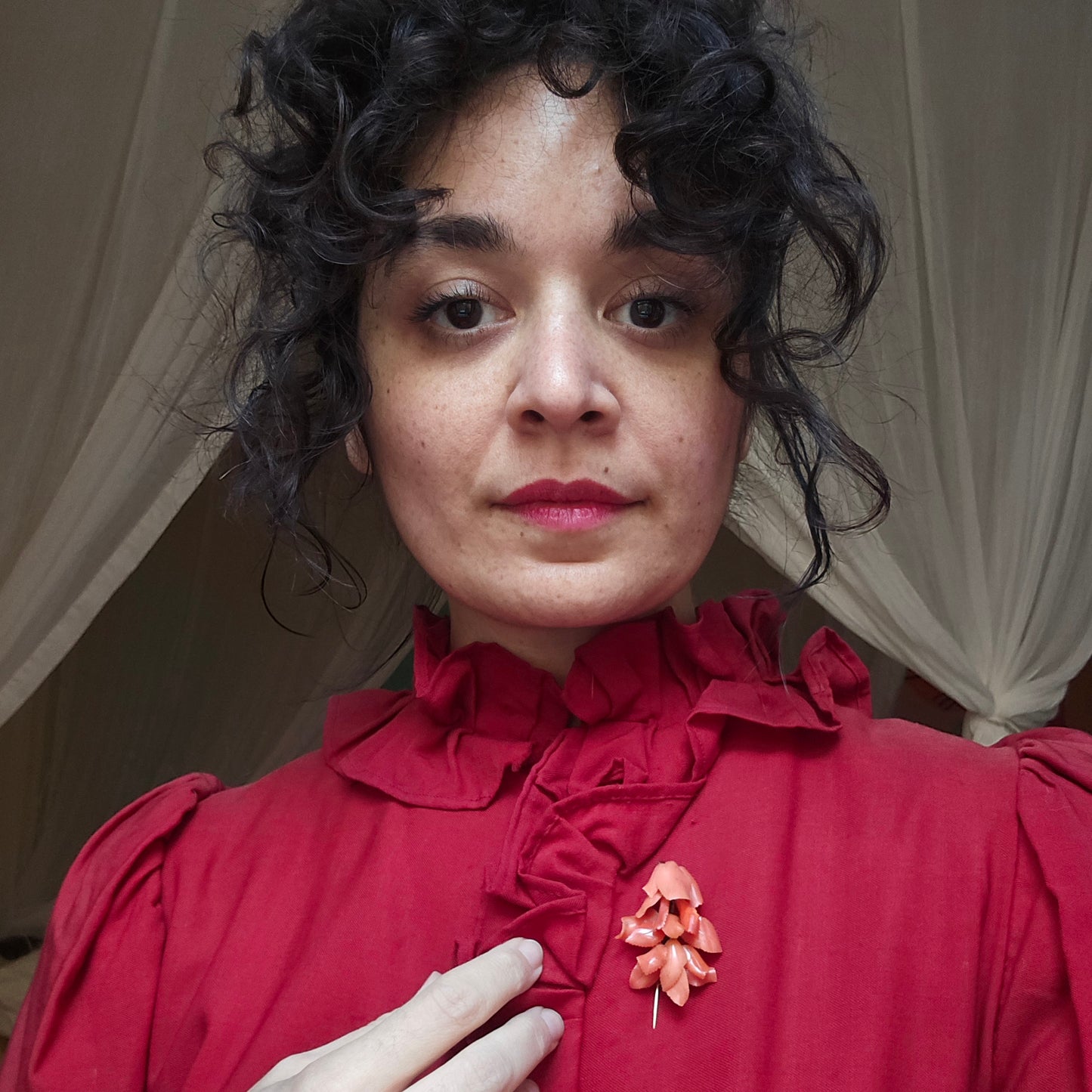 Antique Victorian Carved Coral Leaf Brooch