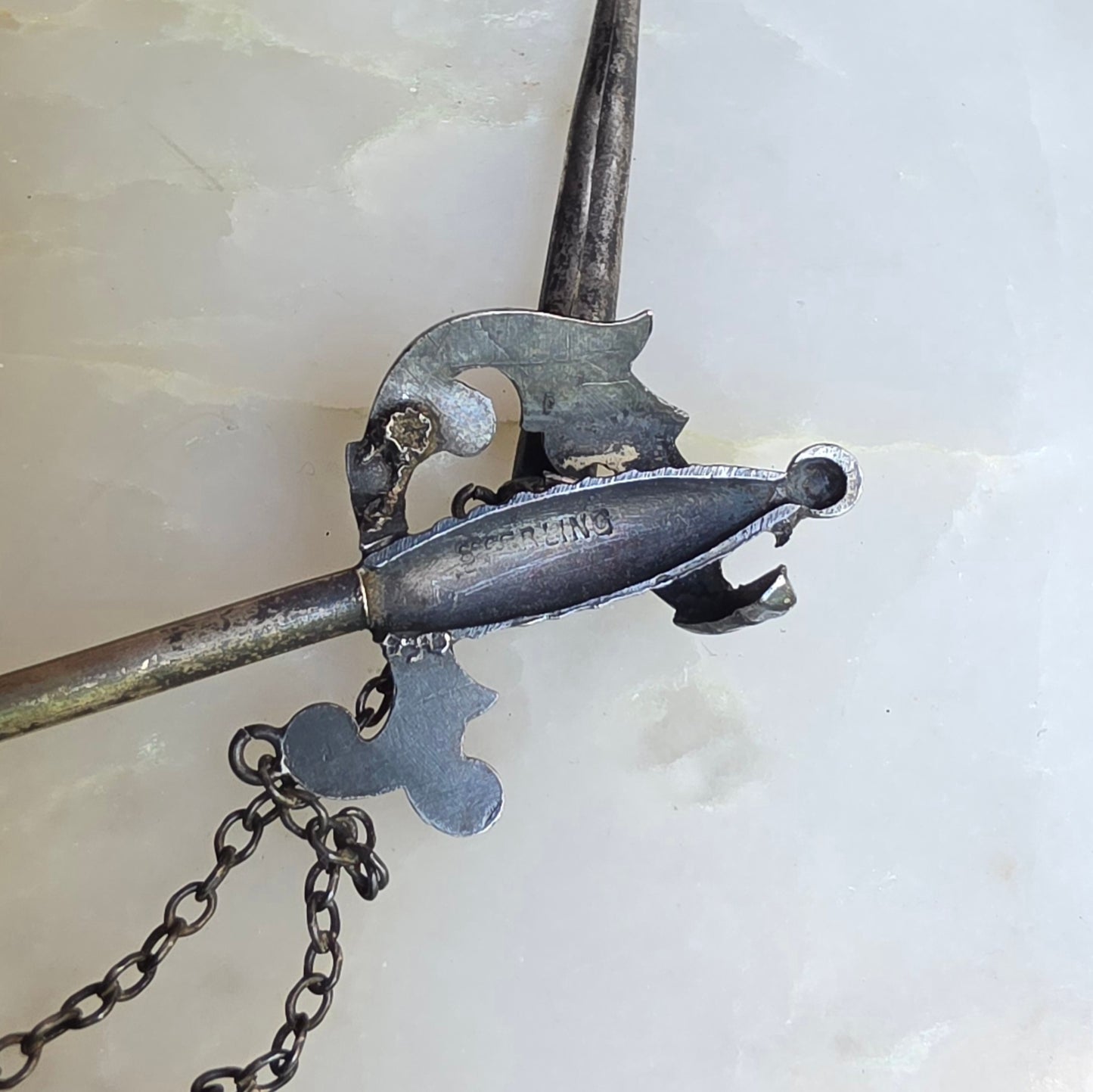 Antique Edwardian Sterling Silver Sword Jabot Pin