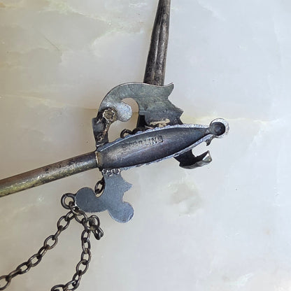 Antique Edwardian Sterling Silver Sword Jabot Pin