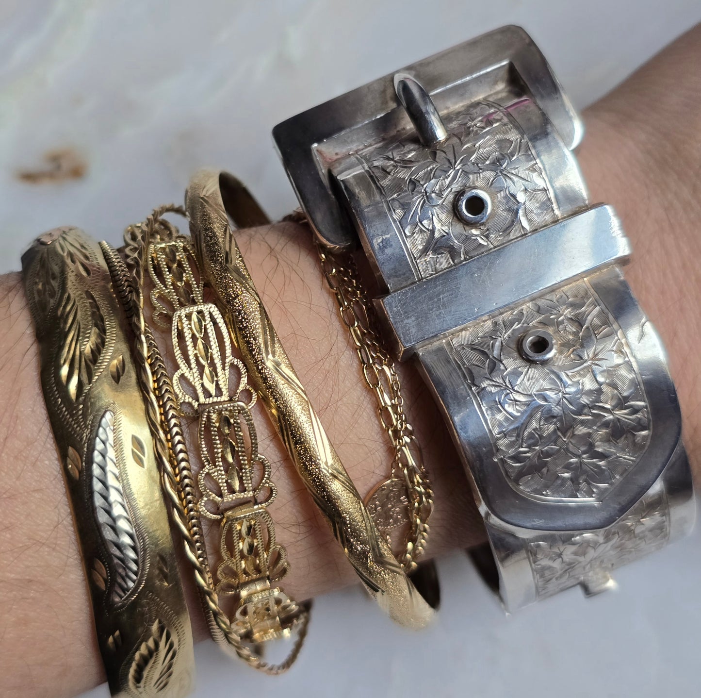 Antique Victorian Hinged Silver Buckle Bracelet