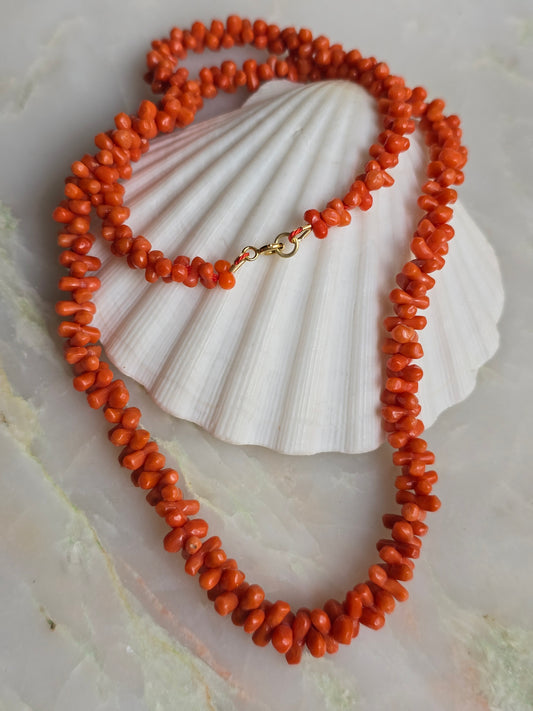 Antique Victorian Carved Mediterranean Coral Dogbone Necklace