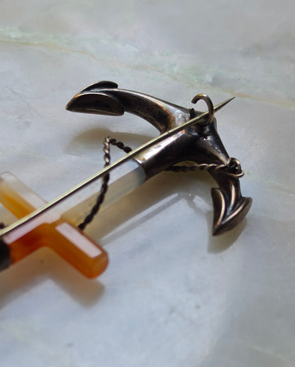 Antique Scottish Agate Anchor "Hope" Pin