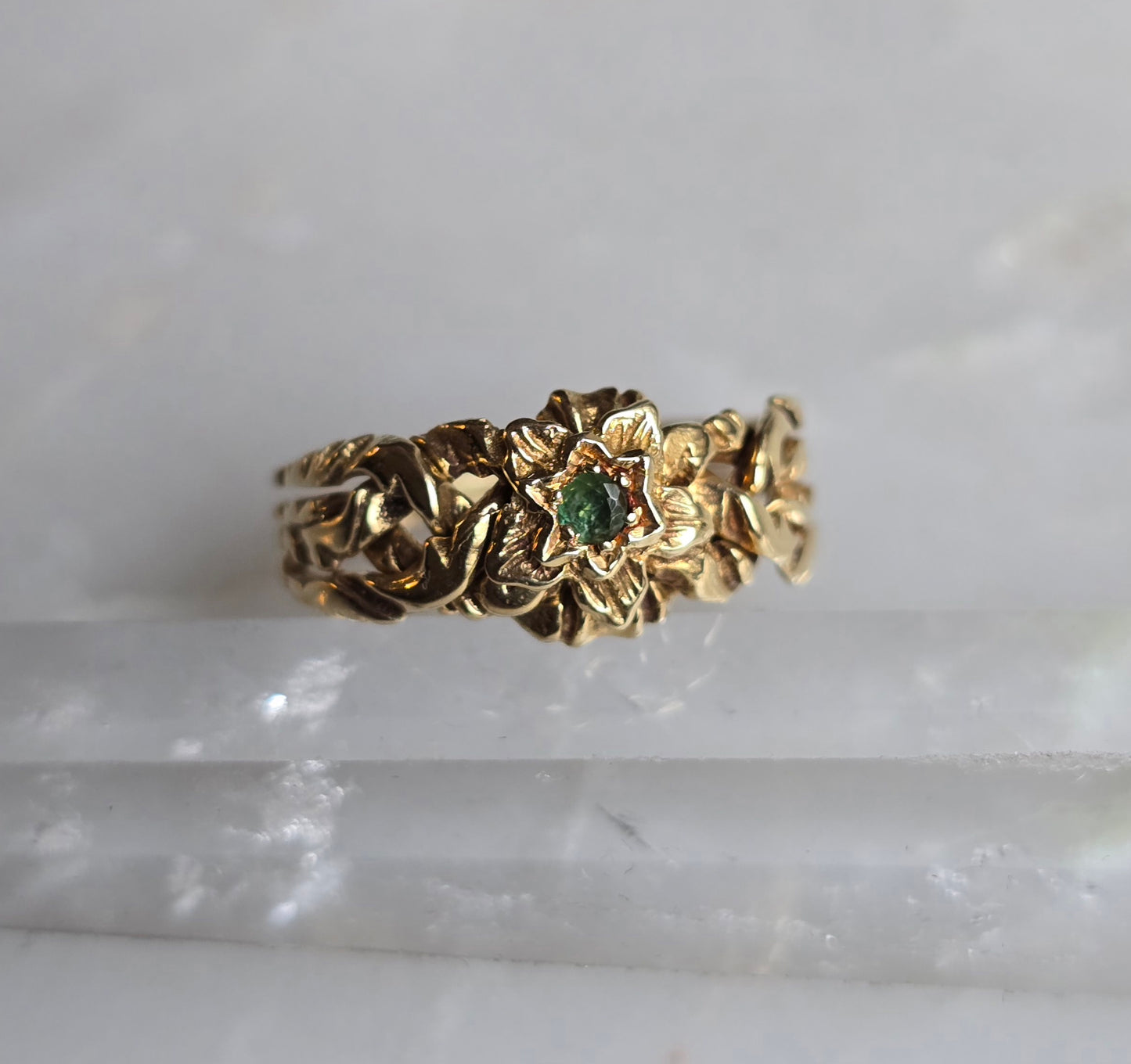 Vintage Turkish 14k Floral Emerald Puzzle Ring