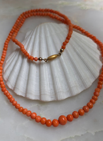 Antique Victorian Salmon Mediterranean Coral Graduated Bead Necklace
