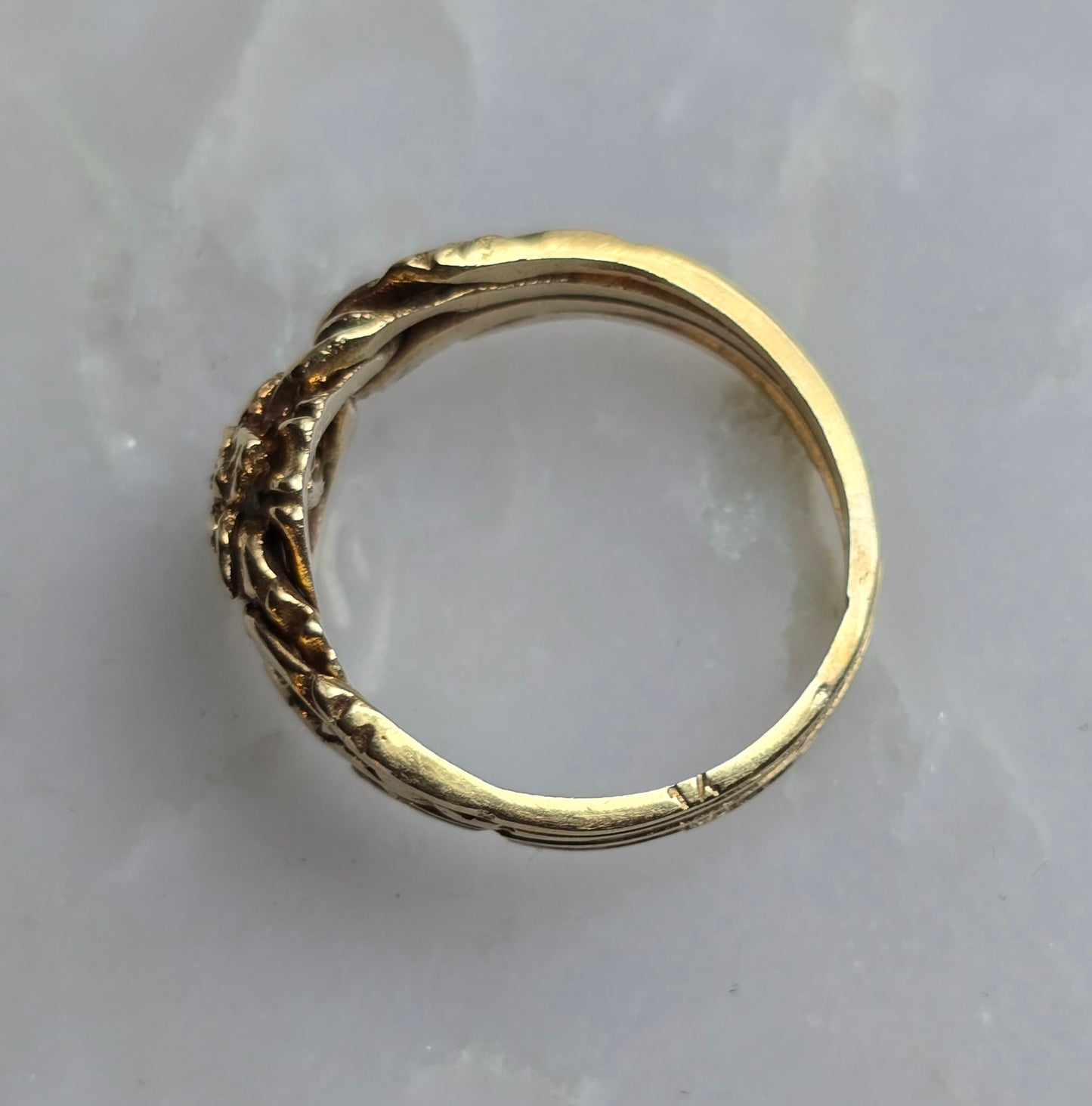 Vintage Turkish 14k Floral Emerald Puzzle Ring