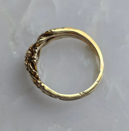 Vintage Turkish 14k Floral Emerald Puzzle Ring