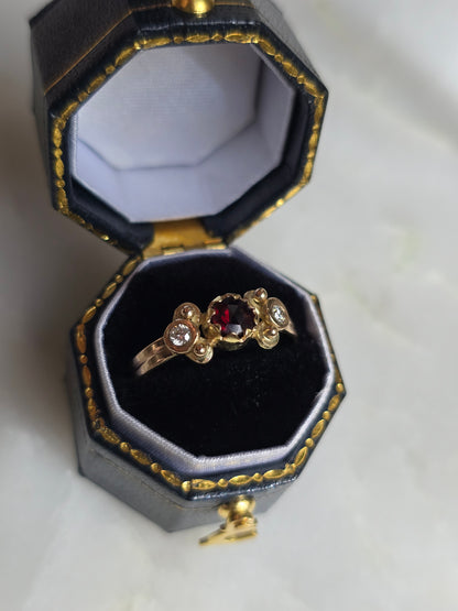 Custom Ring for Jamie- Peony Bud Antique Bohemian Garnet Ring- Final Payment