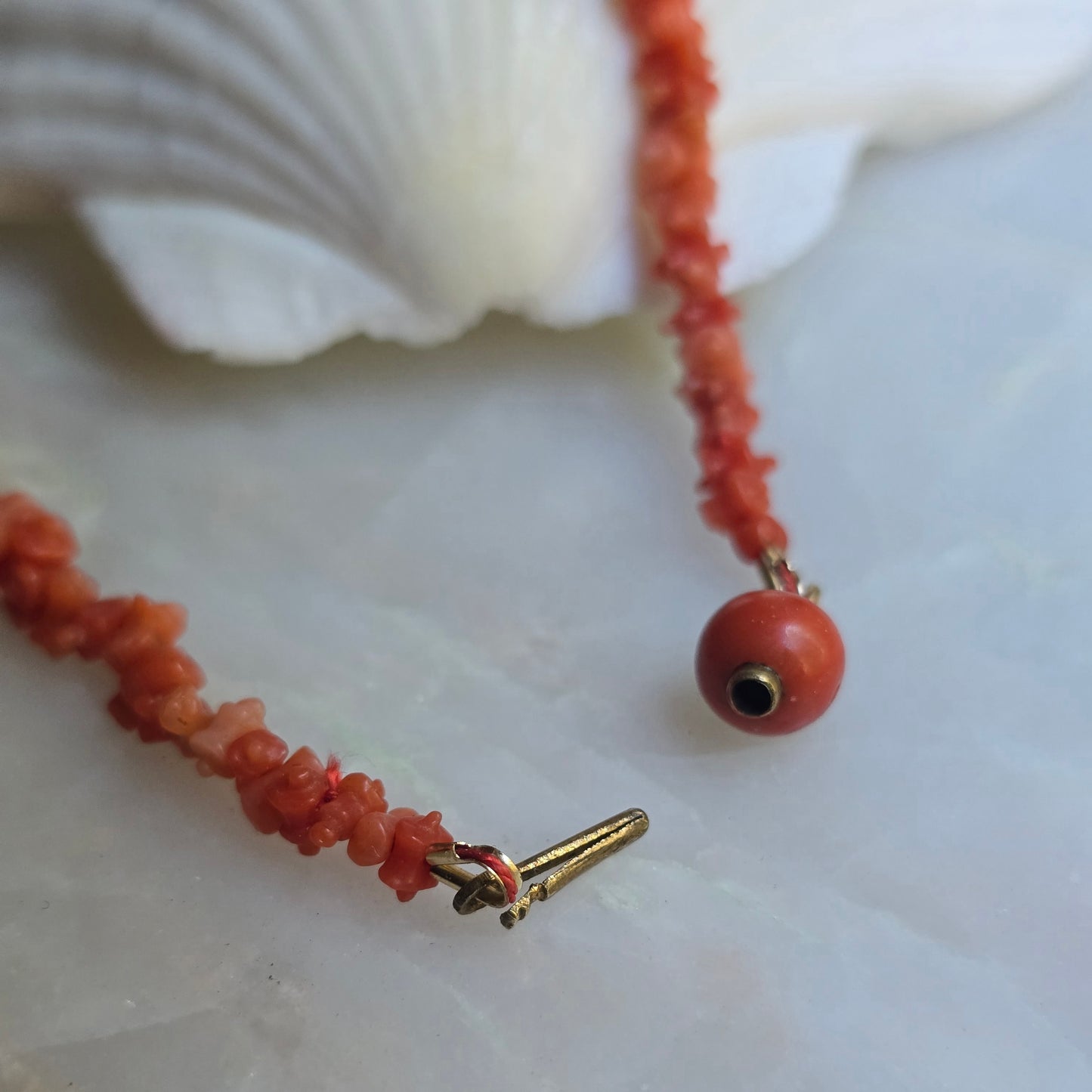 Antique Georgian Carved Mediterranean Coral Flared Rolling Pin Necklace